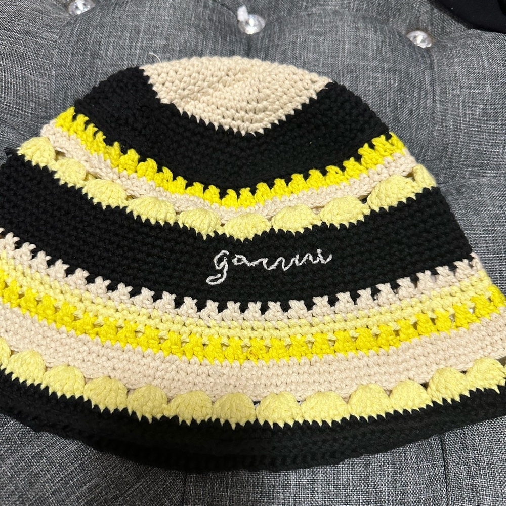 Ganni striped chochet bucket hat